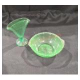 Uranium Green Glassware Bowl and Fan Vase