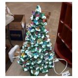 Porcelain lighted Christmas tree with ornaments