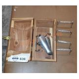 Wooden box with vintage knife rests