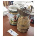 Beer stein and wooden pitcher