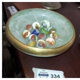 Bowl of marble  shooters,  one sulphide eagle