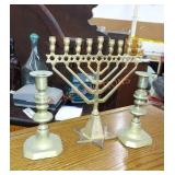 Hanukkah menorah and candlesticks