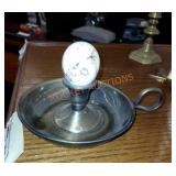 Brass candle holder and egg art