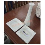 West Moreland ashtrays and milk glass vase