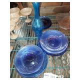 Blue hand blown glass plate lot