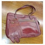 Vintage burgundy leather purse and gloves