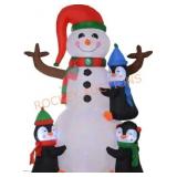 6ft Pre Lit Penguins Building Snowman Inflatable