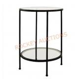 Bella Round Antique Metal and Glass Accent Table