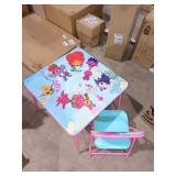 Kids trolls table and chair set, chair is damaged