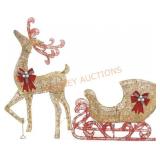 5ft Gold Reindeer and 44in Sleigh