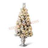 Glitzhome 4ft Pre Lit Flocked Artificial Tree