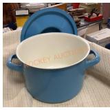 Vintage blue enamelware pot with lid