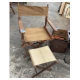 Vintage wooden and canvas folding chair and stool