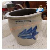 Antique blue decorated crock by Cowden and Wilcox