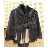 Antique Black velvet Victorian Era cape with lace
