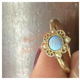 Vintage turquoise and pearl small ring from Paris