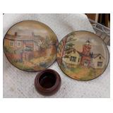 Vintage decorative wooden plates and small
