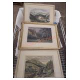 Vintage framed 3 pieces landscape prints