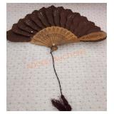 Antique ladies fabric fan