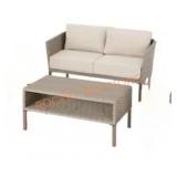 StyleWell Wicker Patio Loveseat with Coffee Table