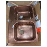 32" x 22" Copper Drop in Double Bowl Sink