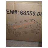 Teak + beige patio couch with cushions