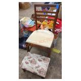 Vintage wooden chair and footstool