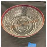 Vintage cranberry depression glass bowl