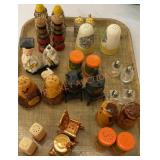 Tray of vintage salt, and pepper shakers