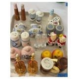 Tray of vintage salt, and pepper shakers