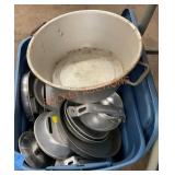 Tote lot full of pots and pans