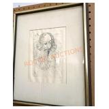 Framed etching by Salvador Dali Cervantes