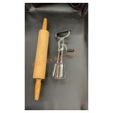 Vintage kitchen, whisk and rolling pin