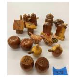 Collection of vintage wooden salt, and pepper