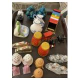 Tray of vintage salt, and pepper shakers