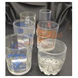 Whiskey glasses and vintage 7up glass