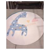 45" Blue Giraffe Washable Soft Nursery Rug