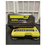 Ryobi 6AH 40V Lithium Battery and 40V Charger