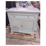 38" x 22" x 36" Pale Green Vanity w/ White Top