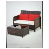Costway 2-Piece Wicker Patio Love-seat Table Set