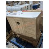 42" x 19" x 35" Brown Vanity w/ White Top