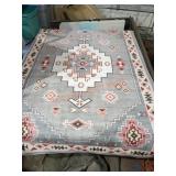 8ft x 5ft Pink and Grey Aztec Area Rug, Washable