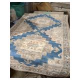 8ft x 5ft Blue and White Aztec Area Rug