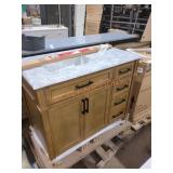 42" x 22" x 34" Brown Vanity w/ Grey & White Top