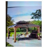 Wood finish hardtop gazebo top