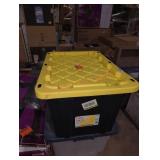 HDX tough tote 27 gal black with yellow lid