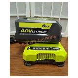 RYOBI 40V 6AH Lithium Battery and 40V Charger