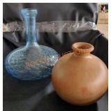 Genie squat glass vase and pottery bowl vase