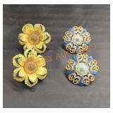 Vintage metal floral picture push pins