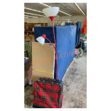 Red adjustable floor lamp and vintage plaid